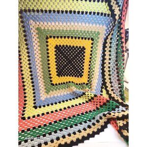Handmade Crochet Granny Square Afghan Blanket 56x56 Rainbow Multicolor